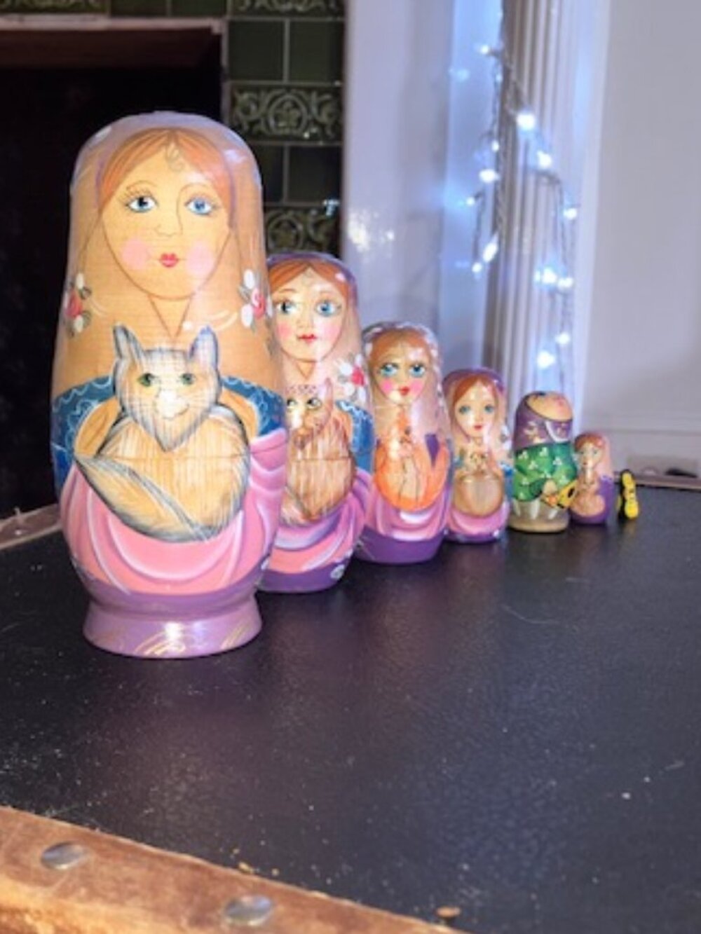 Vintage Matryoshka Hand Painted Tabby Cat Kitty Wood Russian Nesting Dolls Set 7